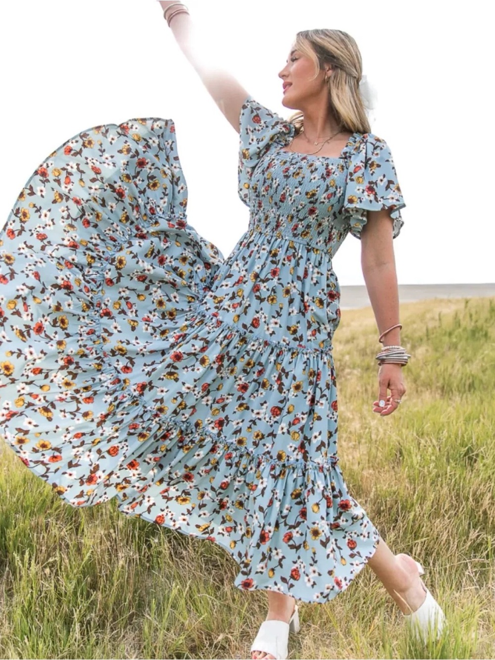 Ivy City - Light Blue Floral Maxi Dress - Size 1X - Good Used Condition!!